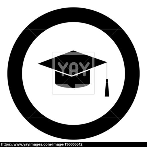 Graduation Cap Black Icon In Circle Vector Illustration Isolated