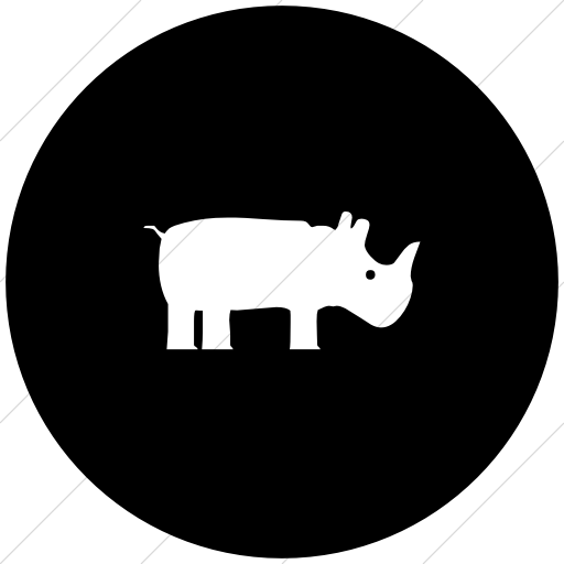 Flat Circle White On Black Animals Rhinoceros Icon
