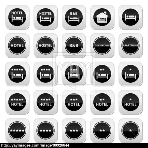 Hotel, Hostel, Bampampb With Stars Round Icons Set Vector