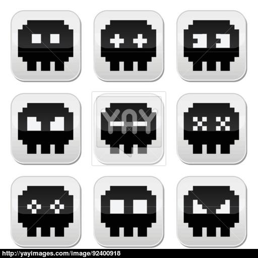 Space Invaders, Bit Aliens Round Icons Set Vector