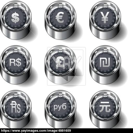 International Currency Symbol Icons On Rubber Vector Buttons