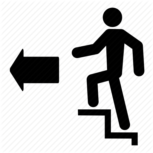 Exit, Person, Run, Running, Stairs, Walk, Walking Icon