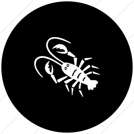 Flat Circle White On Black Animals Lobster Icon