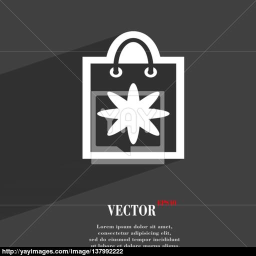 Shopping Bag Icon Symbol Flat Modern Web Design With Long Shadow