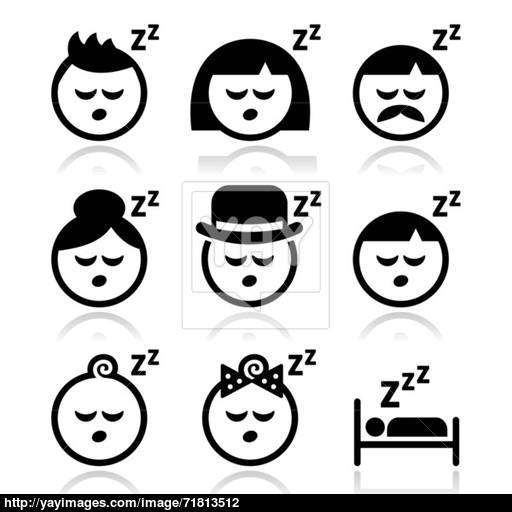 Sleeping, Dreaming People Faces Icons Set Vector