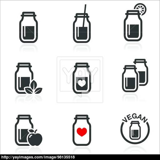 Green Shake, Green Smoothie Jar Icons Set Vector
