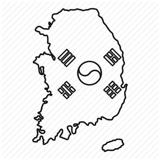 Flag, Line, Map, National, Outline, South Korea, White Icon