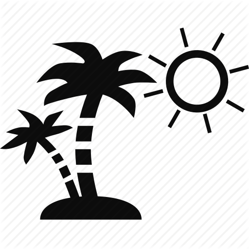 Island, Palm Trees, Sun, Vacation Icon