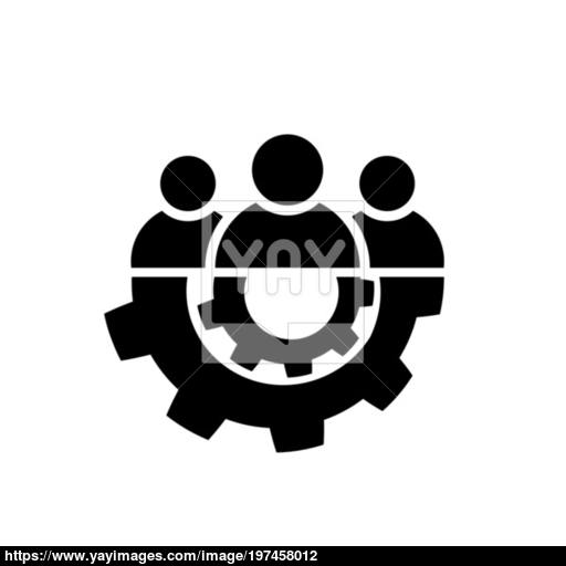 Teamwork Icon In Flat Style Team And Gear Symbol Vector