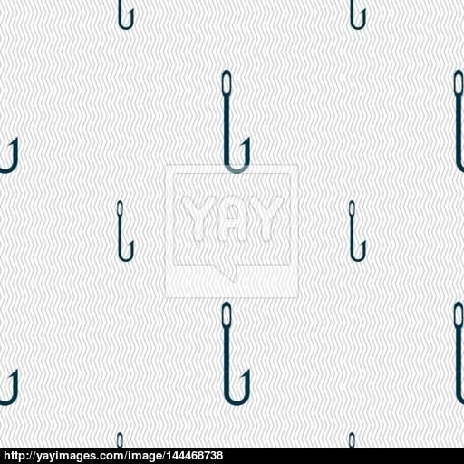 Fishing Hook Icon Sign Seamless Pattern With Geometric Texture