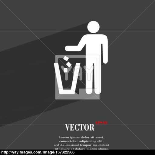 Throw Away The Trash Icon Symbol Flat Modern Web Design With Long