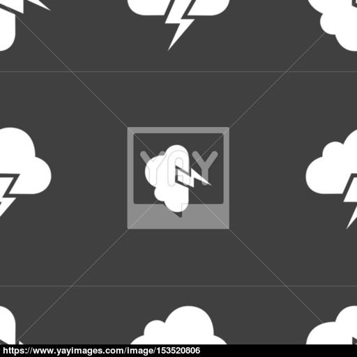 Heavy Thunderstorm Icon Sign Seamless Pattern On A Gray