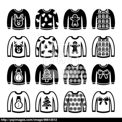 Ugly Christmas Sweater On Jumper Icons Set Vector
