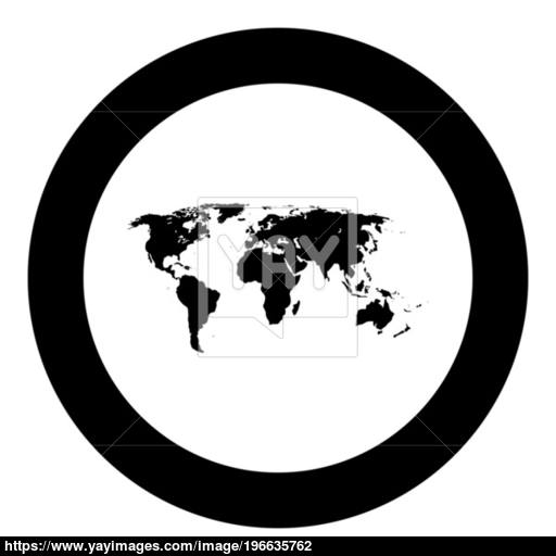 World Map Black Icon In Circle Vector Illustration Vector