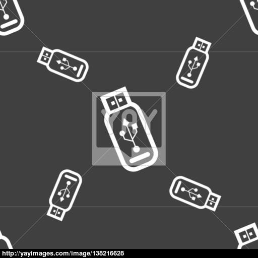 Usb Flash Drive Icon Sign Seamless Pattern On A Gray Background