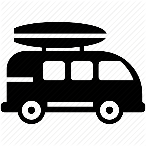 Camper Van, Surfboard, Surfing, Van Icon