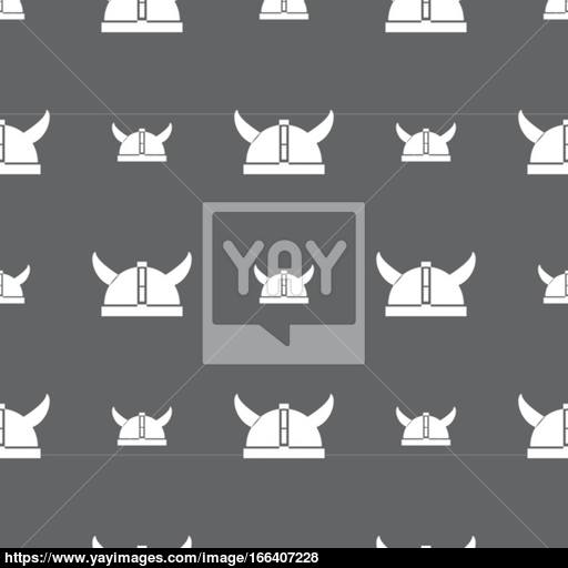 Viking Helmet Icon Sign Seamless Pattern On A Gray Background