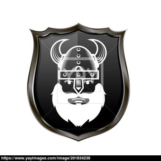Viking Warrior Head Icon On Metal Shield Vector