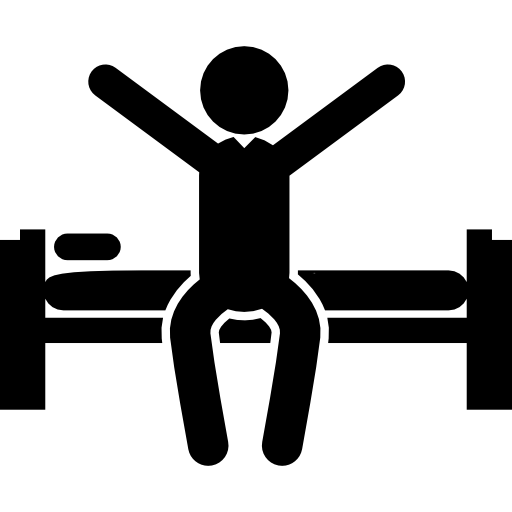 Man Waking Up On Morning Sitting On Bed Stretching His Arms Icons