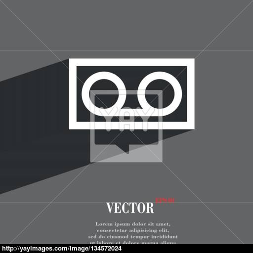 Audio Cassette Icon Symbol Flat Modern Web Design With Long Shadow