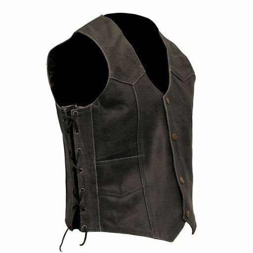 Black Distressed Leather Motorcycle Vest Vintage Aged Look Wstud