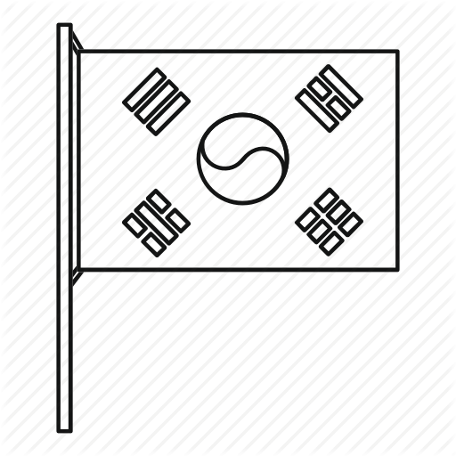 Background, Flag, Korea, Line, Outline, South, White Icon