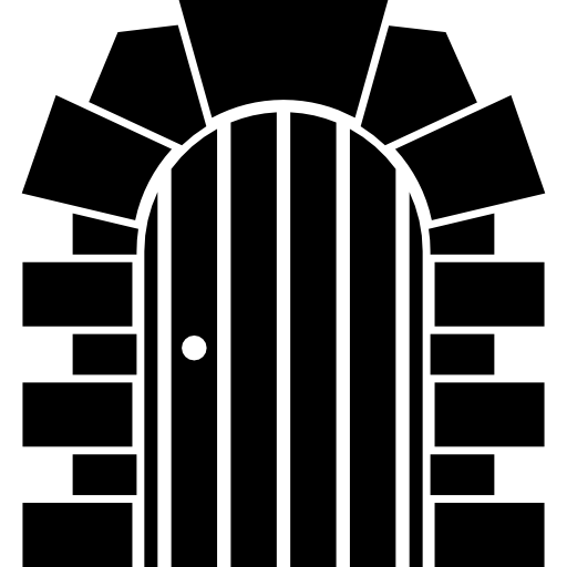 Wood Closed Door With Stones Arch Frame