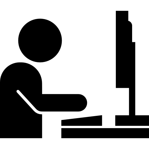 Man Working On Flat Monitor On Side View Icons Free Download