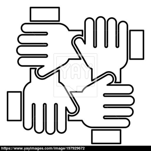 Four Hand Holding Together Team Work Concept Icon Black Color