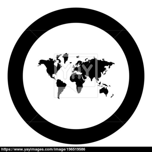 World Map Icon Black Color In Circle Vector