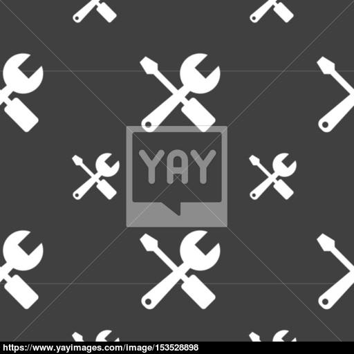 Wrench And Screwdriver Icon Sign Seamless Pattern On A Gray