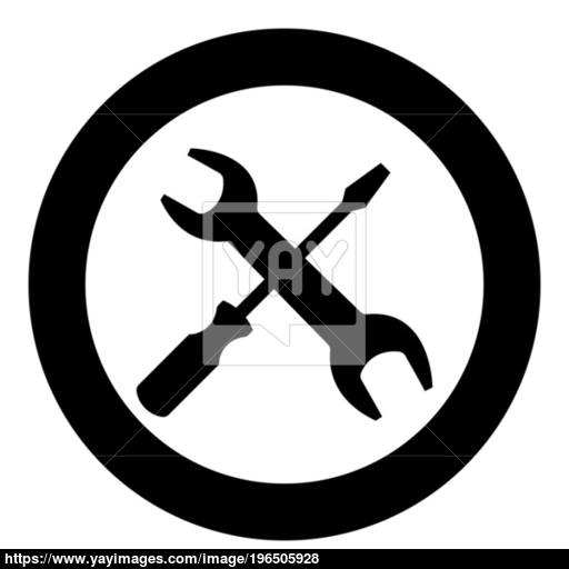 Screwdriver And Wrench The Black Color Icon In Circle Or Round