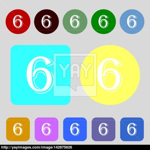 Number Six Icon Sign Colored Buttons Flat Design Vector