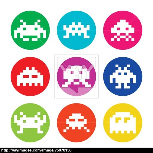 Space Invaders, Aliens Round Icons Set Vector