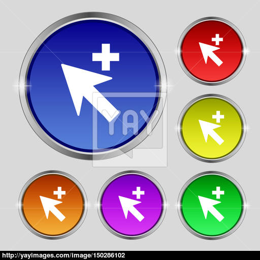 Cursor, Arrow Plus, Add Icon Sign Round Symbol On Bright