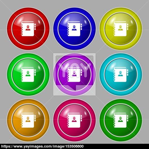 Notebook, Address, Phone Book Icon Sign Symbol On Nine Round