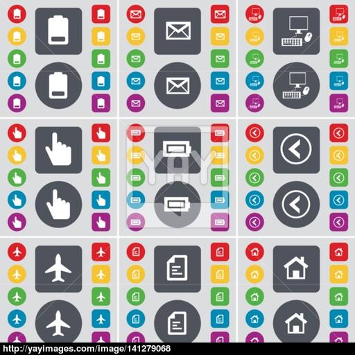 Battery, Message, Pc, Hand, Arrow Left, Airplane, Text File, House