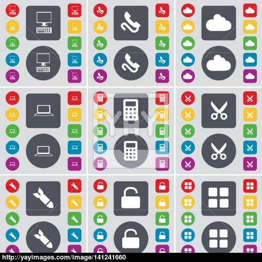 Pc, Receiver, Cloud, Laptop, Calculator, Scissors, Rocket, Lock