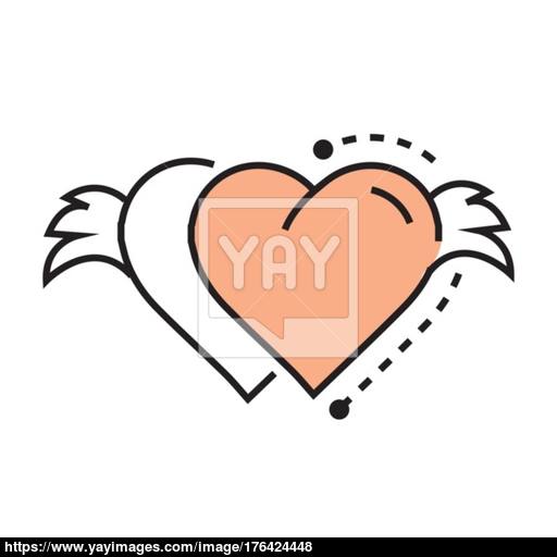 Icon Twins Hearts Wings Line Design Vector