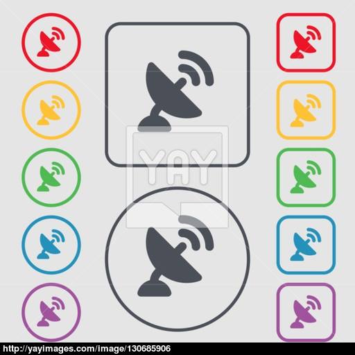 Satellite Antenna Icon Sign Symbol On The Round And Square