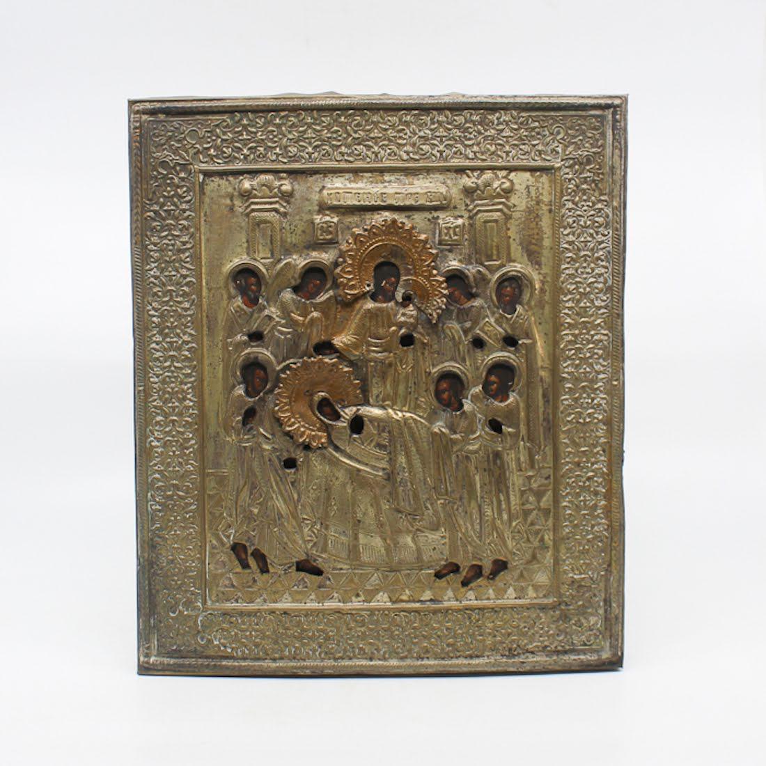 Antique Russian Icon Of Dormition Of The Mother Of God