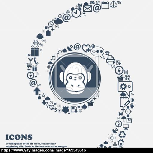 Monkey Icon In The Center Around The Many Beautiful Symbols
