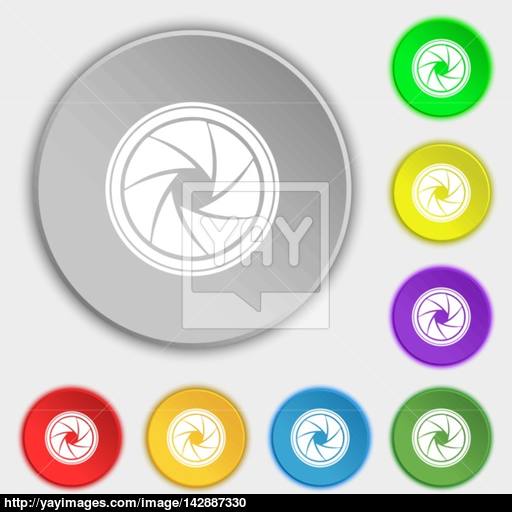 Diaphragm Icon Aperture Sign Symbols On Eight Flat Buttons