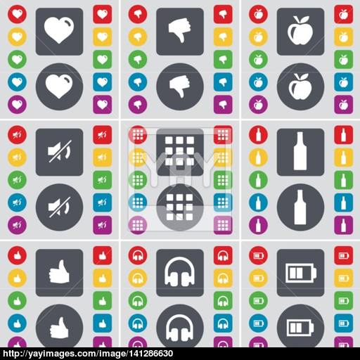 Heart, Dislike, Apple, Mute, Apps, Bottle, Like, Headphones