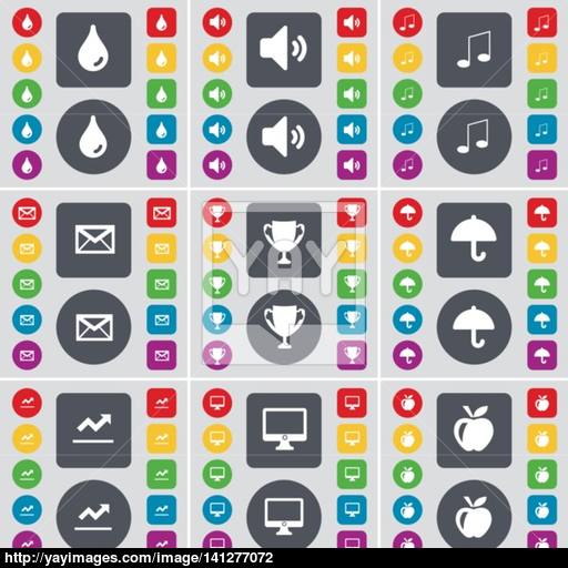 Drop, Sound, Note, Message, Cup, Umbrella, Graph, Monitor, Apple