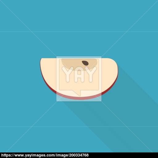 Red Apple Slice Icon In Flat Long Shadow Design Vector