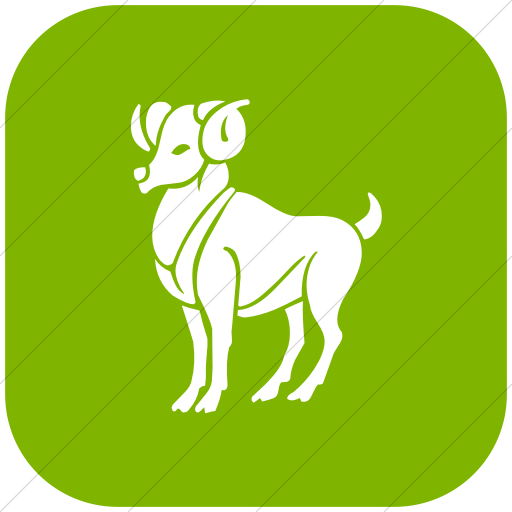 Flat Rounded Square White On Green Zodiac Aries Icon