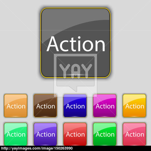 Action Sign Icon Motivation Button With Arrow Set Of Colored