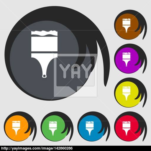 Paint Brush Sign Icon Artist Symbol Symbols On Eight Colored