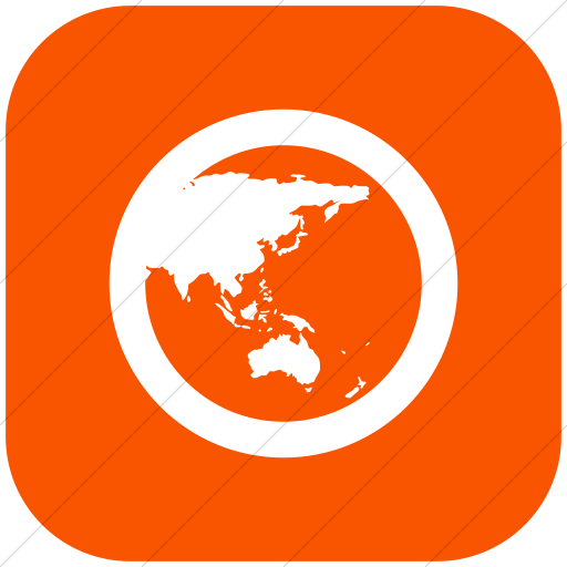Flat Rounded Square White On Orange Raphael Globe Asia Icon